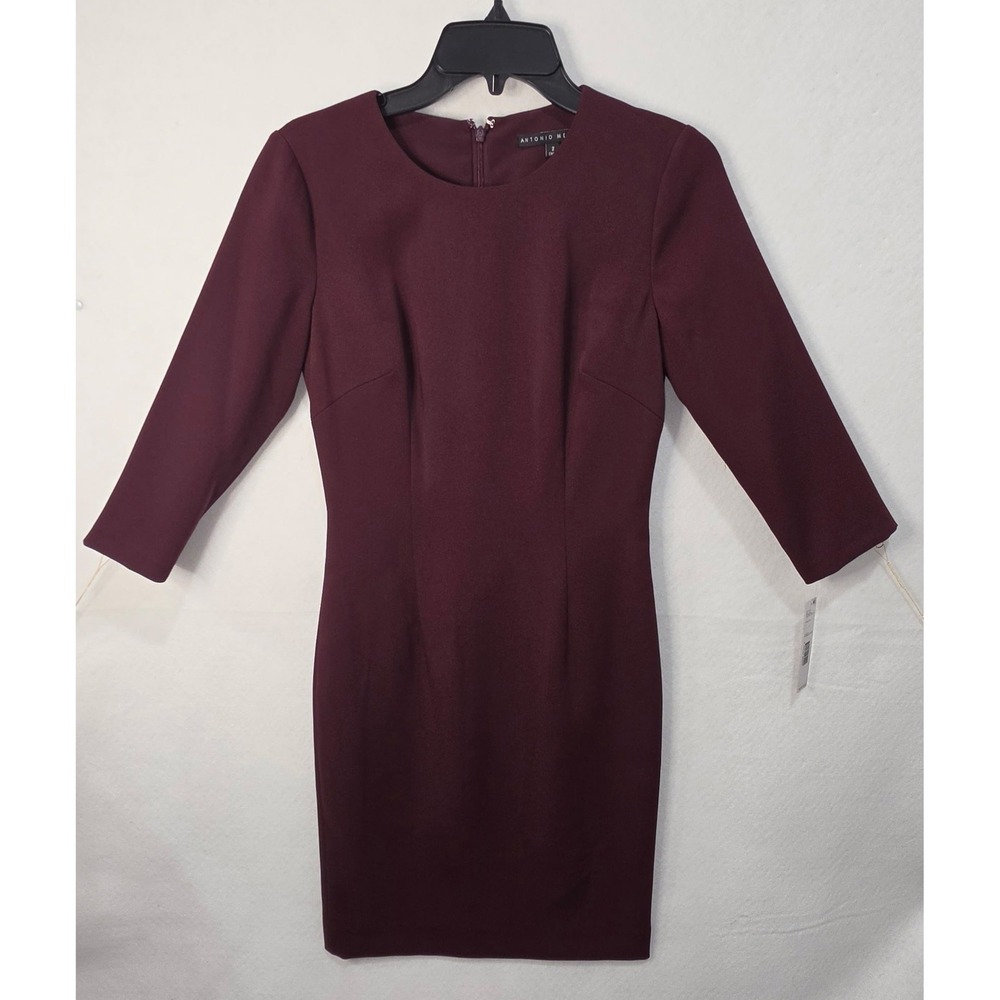 Antonio Melani Burgundy 3/4 Sleeve Sheath Dress Wine Red Size 2 RN58909